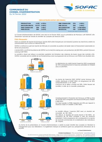 Promos de Banques à Tanger | COMMUNIQUÉ DU CONSEIL D’ADMINI sur Sofac | 24/02/2022 - 31/12/2022