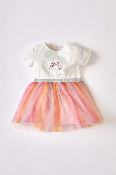 BABY GIRL RAINBOW PRINTED TULLE SHORT SLEEVE DRESS offre à 99 Dh