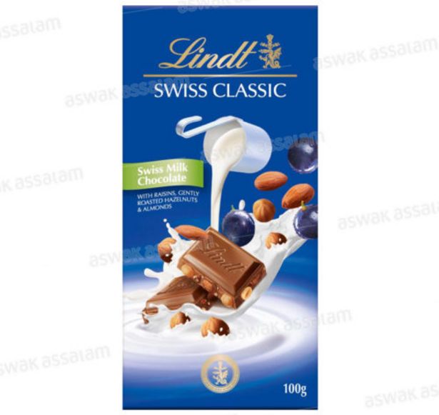 CHOCOLAT SWISS CLASSIC LAIT RAISINS & NOISETTES 100G LINDT offre à 25,95 Dh