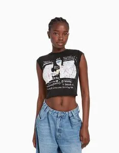 T-shirt manches courtes imprimé Jean-Michel Basquiat offre à 269 Dh sur Bershka