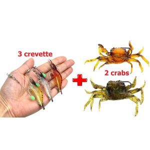 3 Crevette Complete  + 2 Crab leurre de pêche Silicone 10Cm 20g a canne file offre à 79 Dh sur Jumia